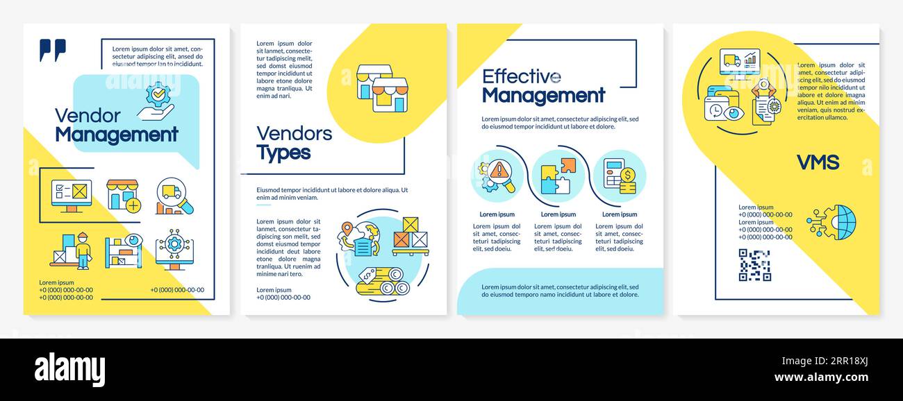 2D brochure with vendor management linear icons Stock Vector