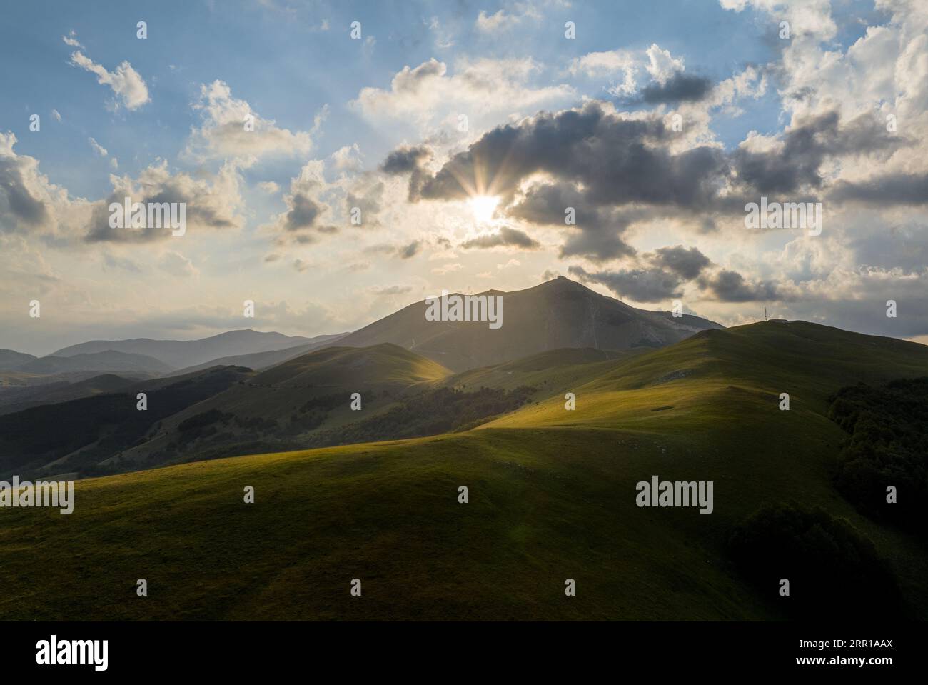 An aerial view of green hills on a sunny day Stock Photo - Alamy