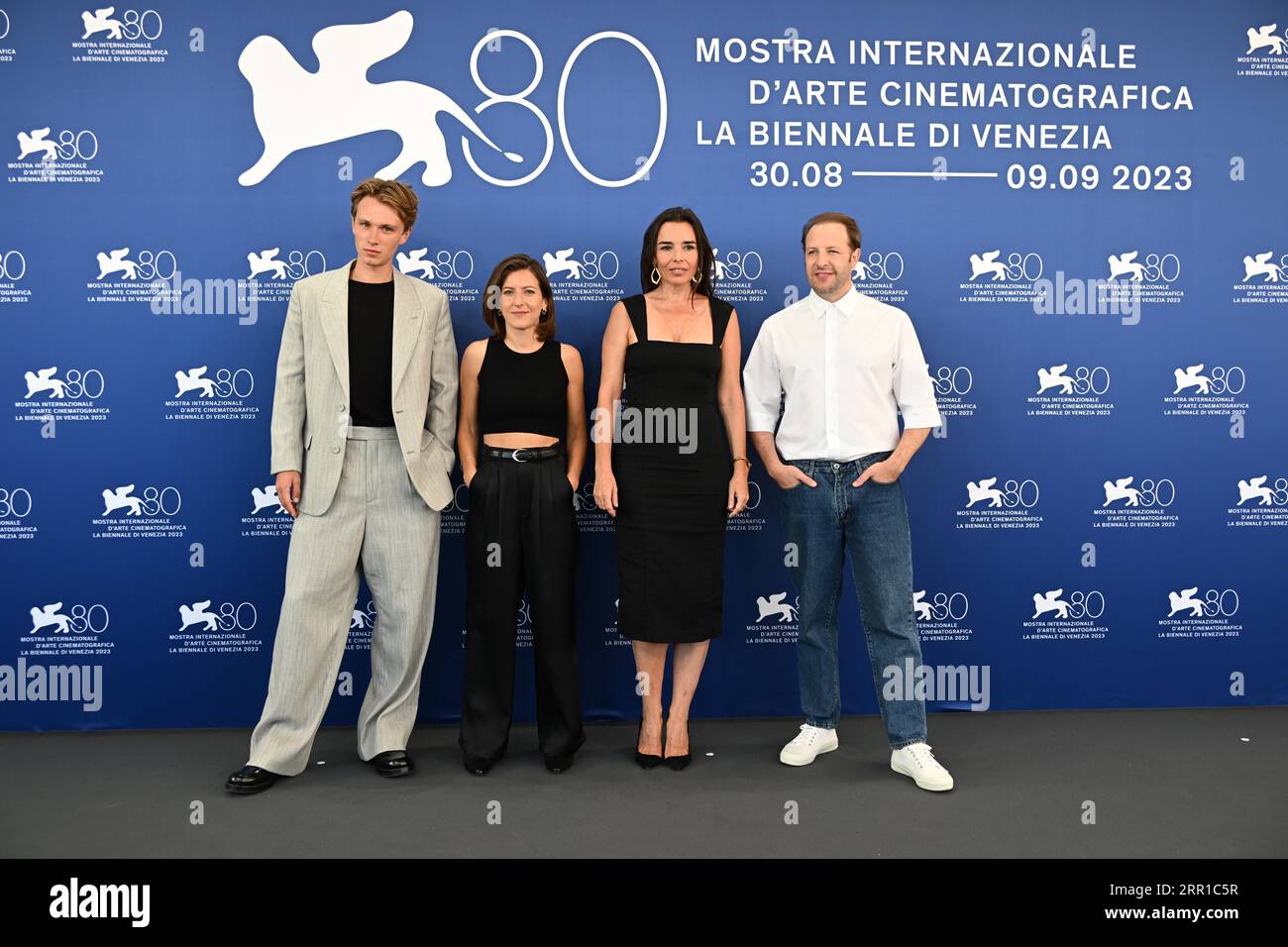 Venice, Italy. 06th Sep, 2023. day 8 - photocall of the film 'En Attendant La Nuit (For Night Will Come)' - In the photo: Mathias Legoût-Hammond, director Céline Rouzet, Élodie Bouchez and Jean-Charles Clichet Credit: Independent Photo Agency/Alamy Live News Stock Photo