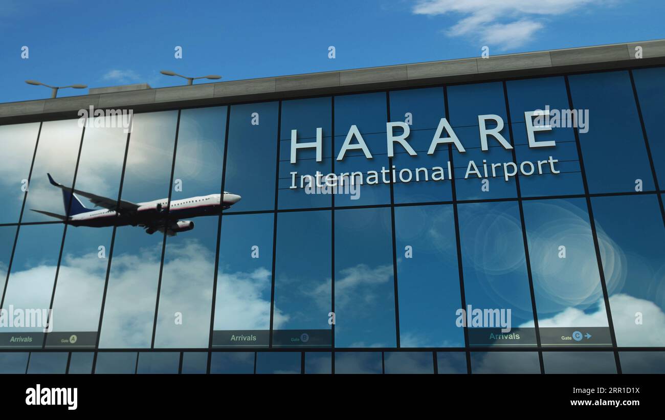 Aircraft landing at Harare, Zimbabwe 3D rendering illustration. Arrival