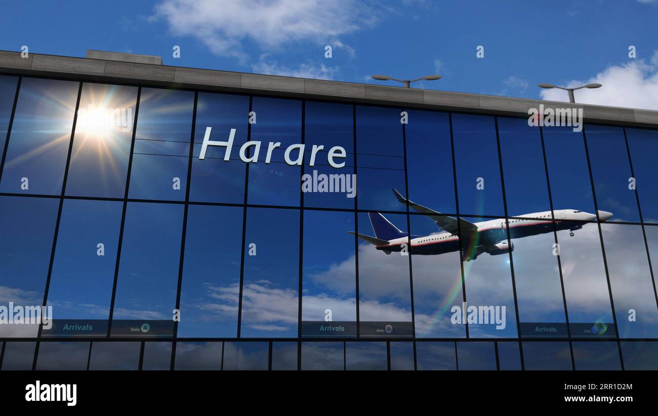 Aircraft landing at Harare, Zimbabwe 3D rendering illustration. Arrival