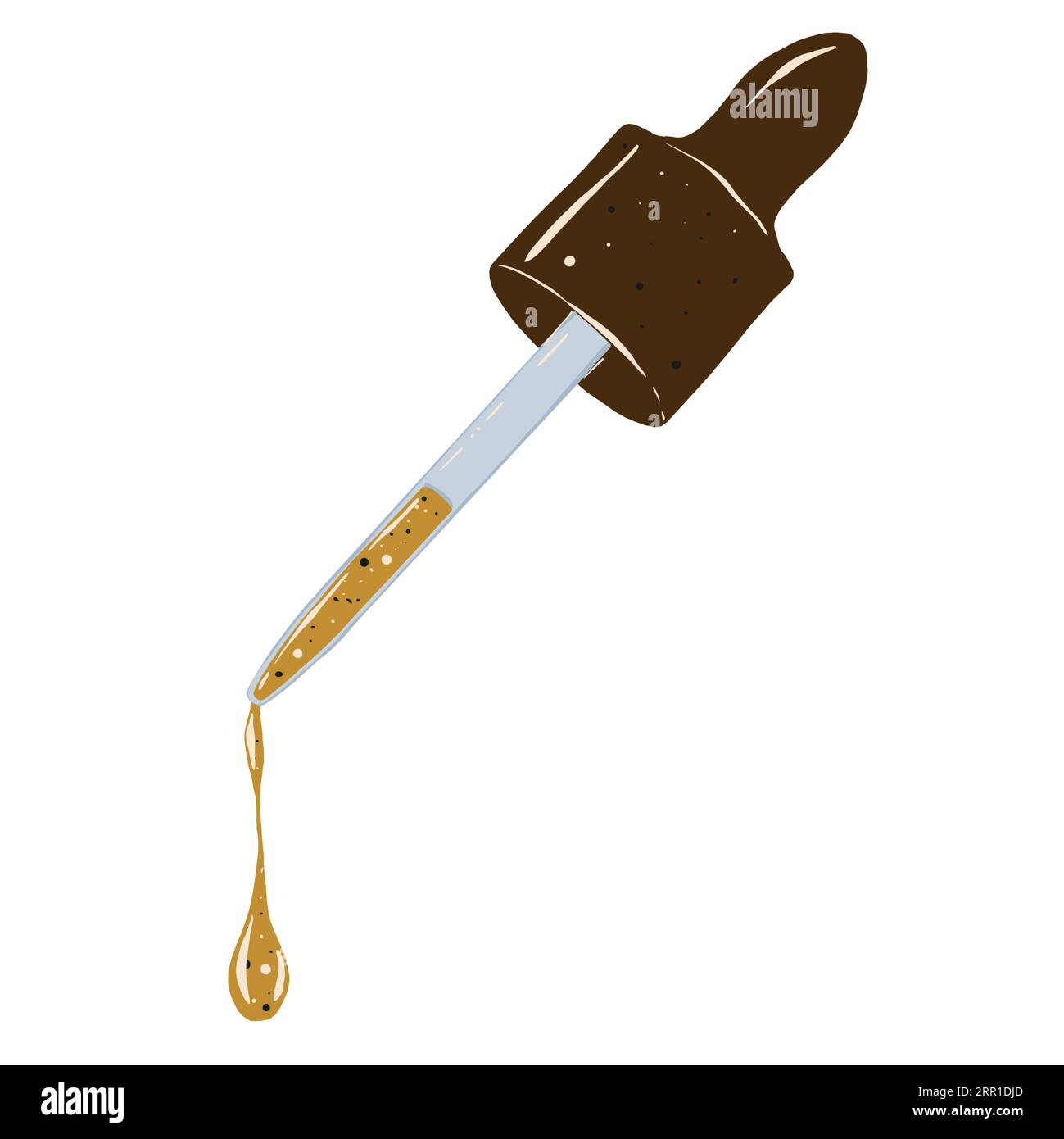 Glass pipette with drops of aromatic oil. Hand drawn illustration Stock