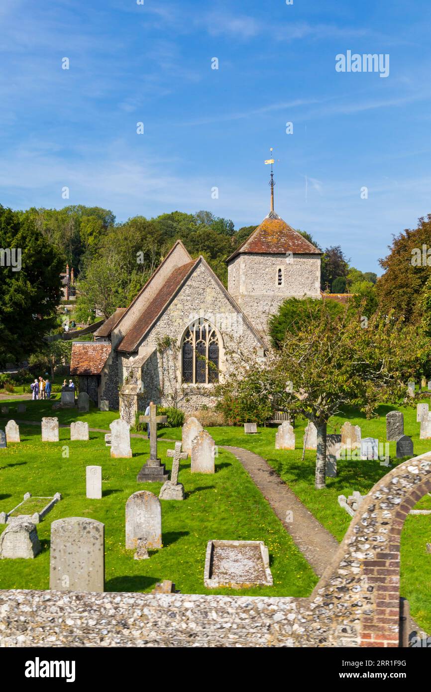 Church and graveyard in East Dean Eastdean at Eastbourne, East Sussex, UK in September Stock Photo