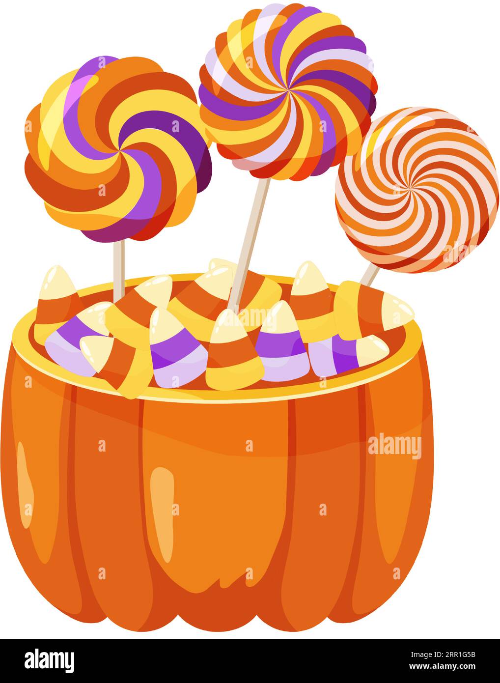 Halloween candy corn in a pumpkin with candy lollipops on top. Lollipop