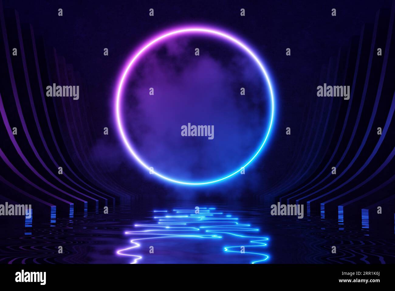 Neon lights Abstract background Round portal Glowing lines Tunnel ...