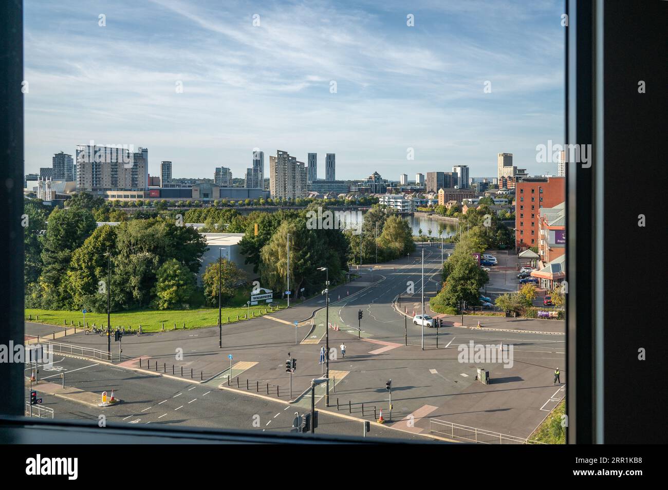 River Irwell viewed from Hotel Football in the Old Trafford district of Manchester, UK Stock Photo