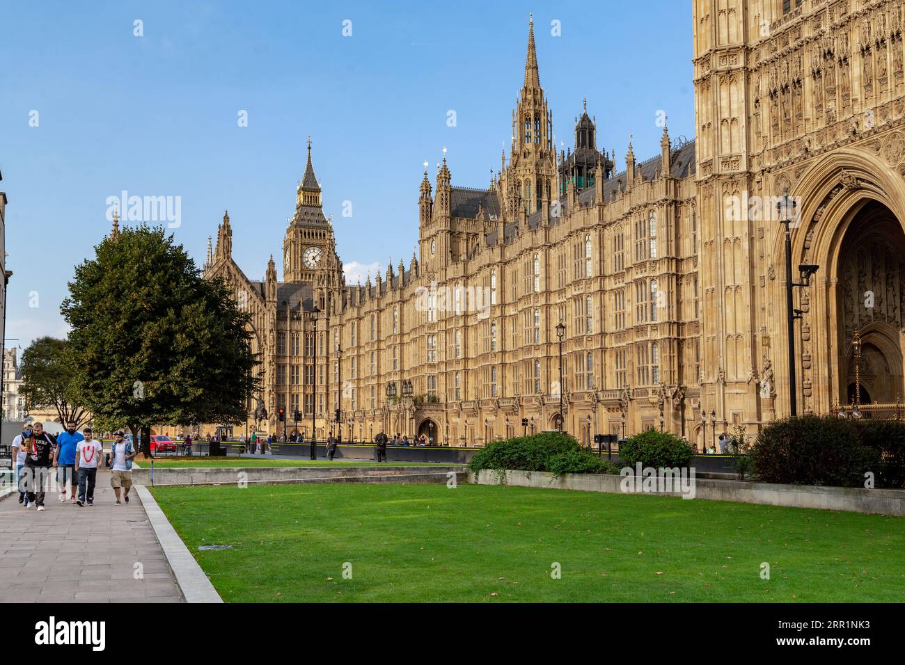 LONDON, GREAT BRITAIN - SEPTEMBER 7, 2014: This is a view of the Westminster Palace building from the Abingdon Street Gardens. Stock Photo