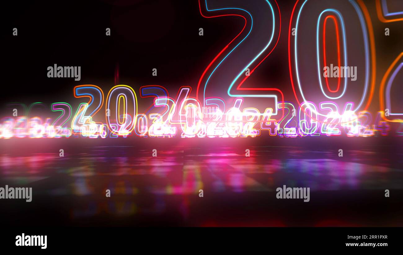 2024 Year New Digital Design Concept Futuristic Abstract 3d   2024 Year New Digital Design Concept Futuristic Abstract 3d Illustration Cyber Space Style 2RR1PXR 