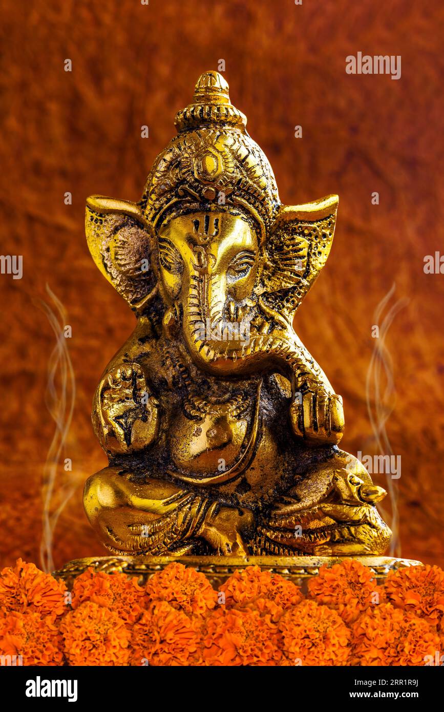 Shot of Hindu God Lord Ganesha during a religious ritual Stock Photo