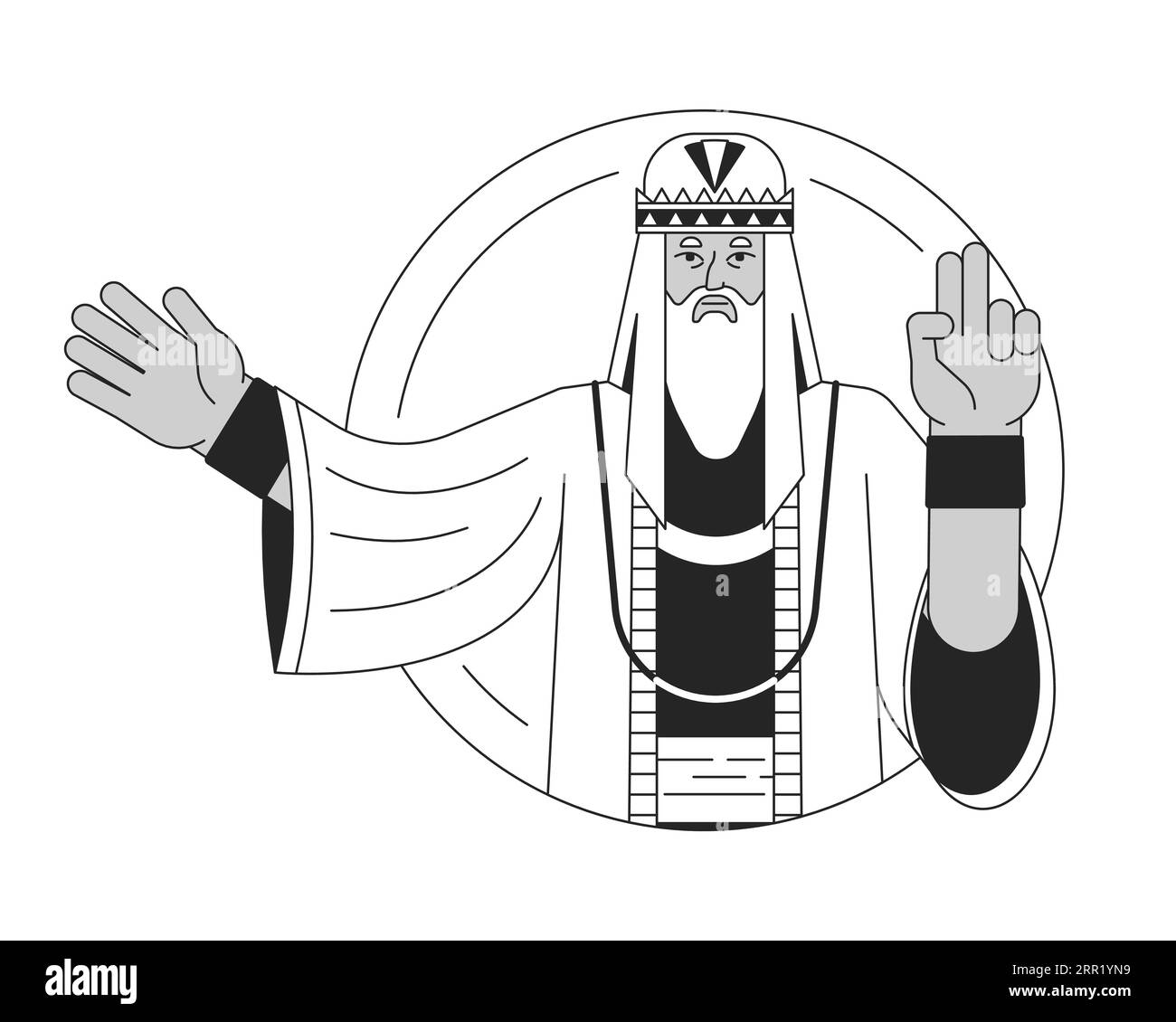 Bearded wise man flat line black white vector character Stock Vector