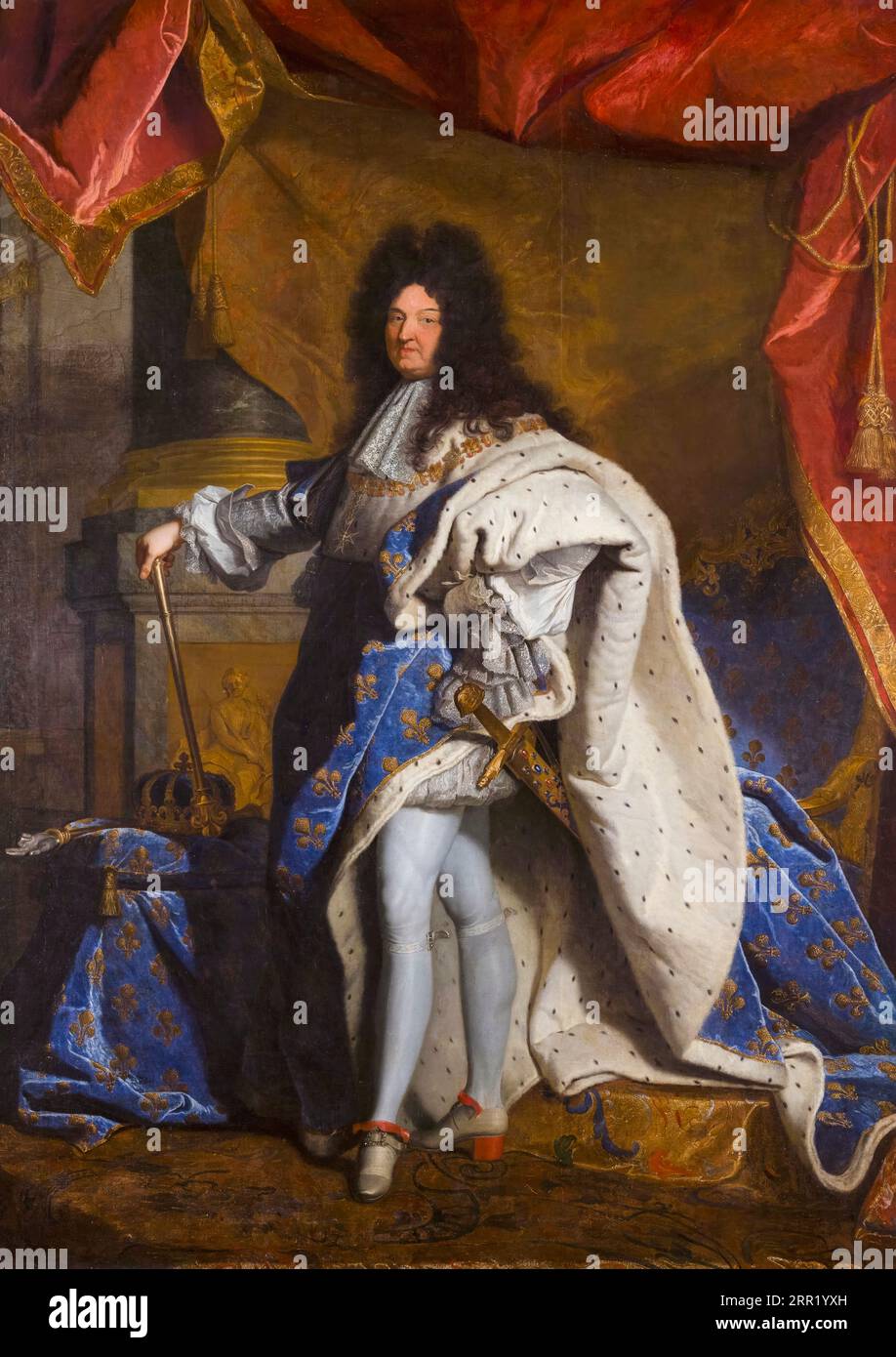 Louis XIV, Coronation, Portrait painting, of, Louis XIV of France, (1638-1715), in oil on canvas by Hyacinthe Rigaud, 1702 Stock Photo