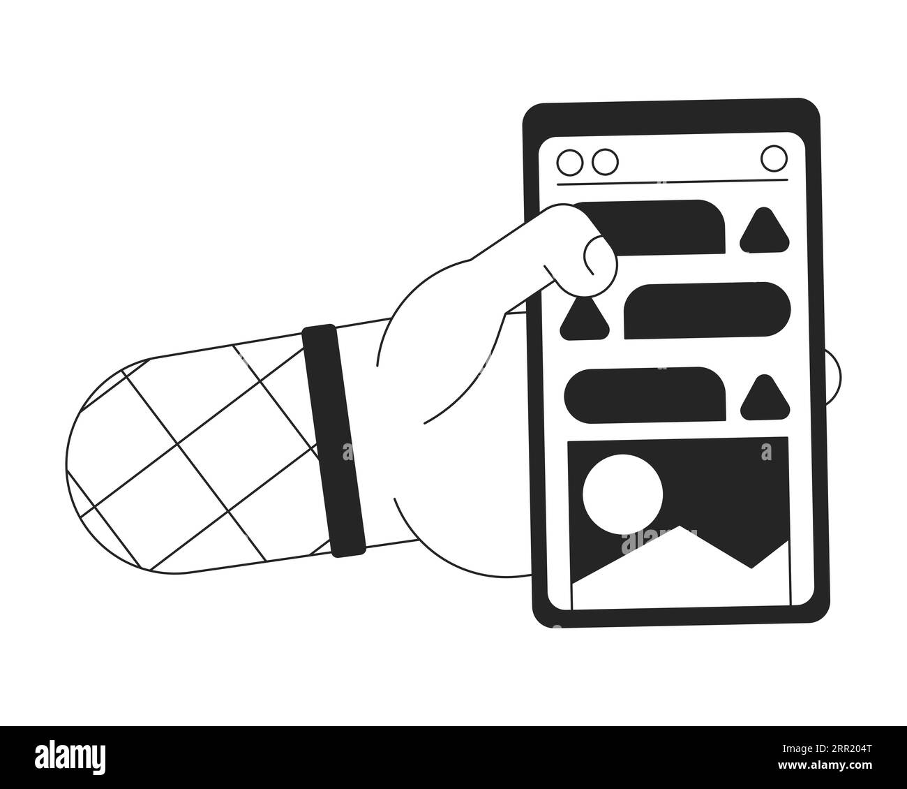 Smartphone in hand bw concept vector spot illustration Stock Vector