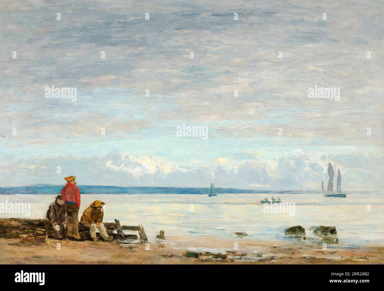 Eugène Boudin, Honfleur, Fishermen on the shore, painting in oil on panel, 1858-1862 Stock Photo