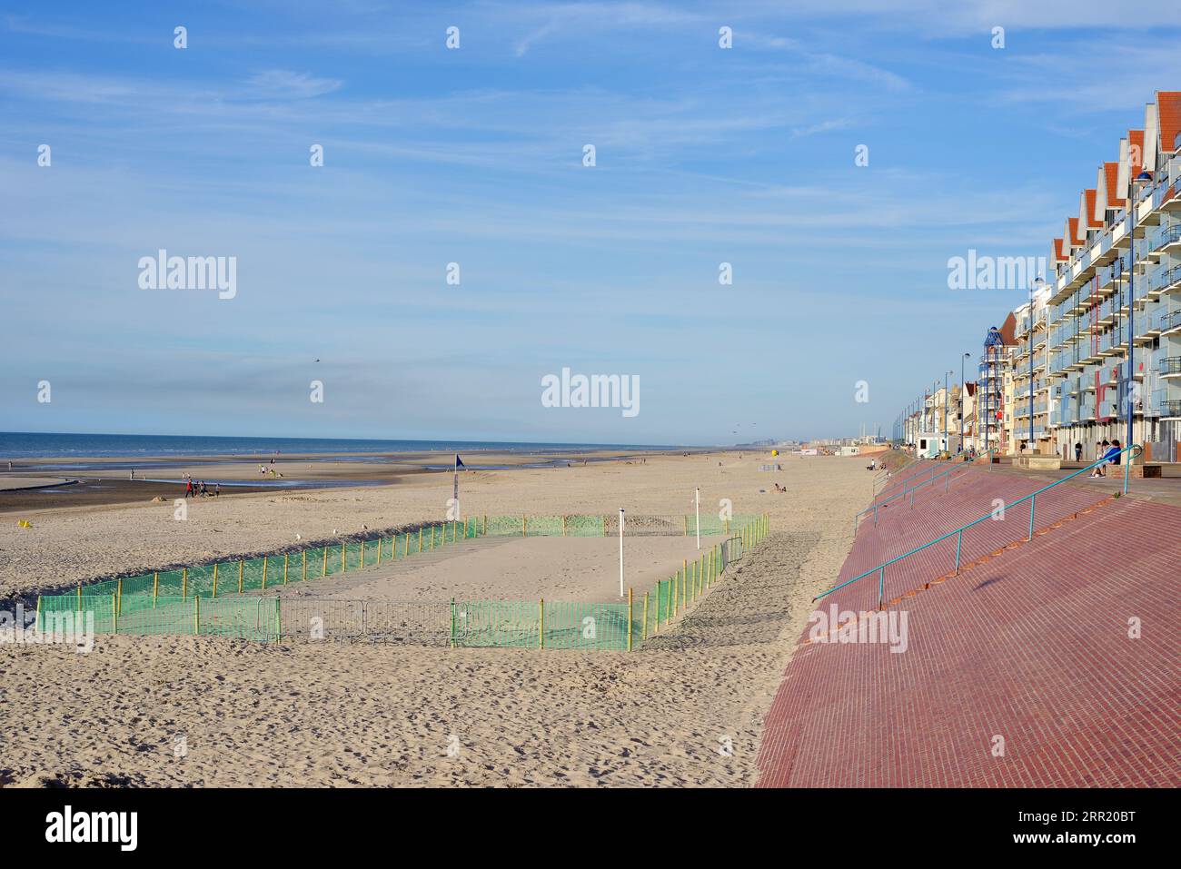 Bray Dunes, France, beach and seafront houses at the ocean coast Stock