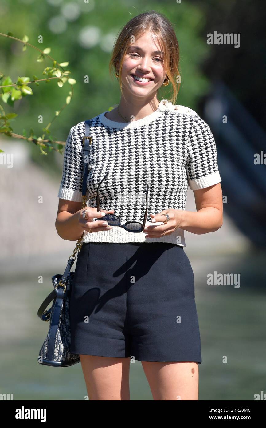 Venice Lido, Italy. 06th Sep, 2023. Alice Isaaz arrives at the dock of ...