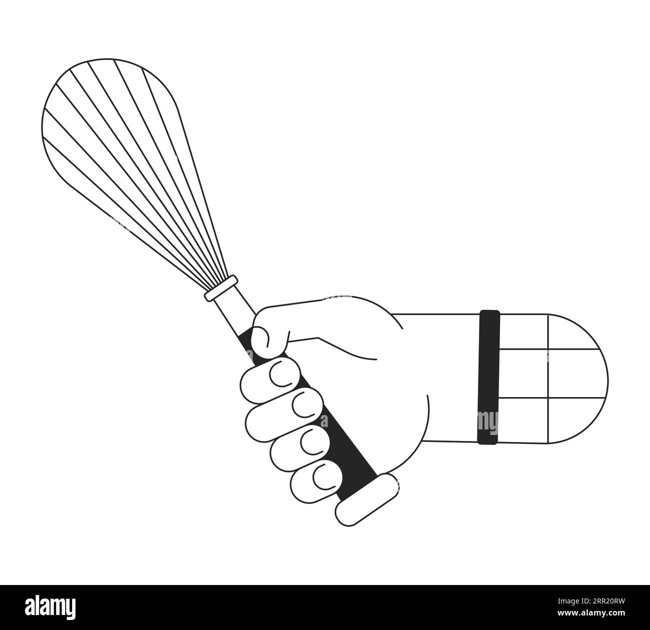 Whipping whisk in hand bw concept vector spot illustration Stock Vector