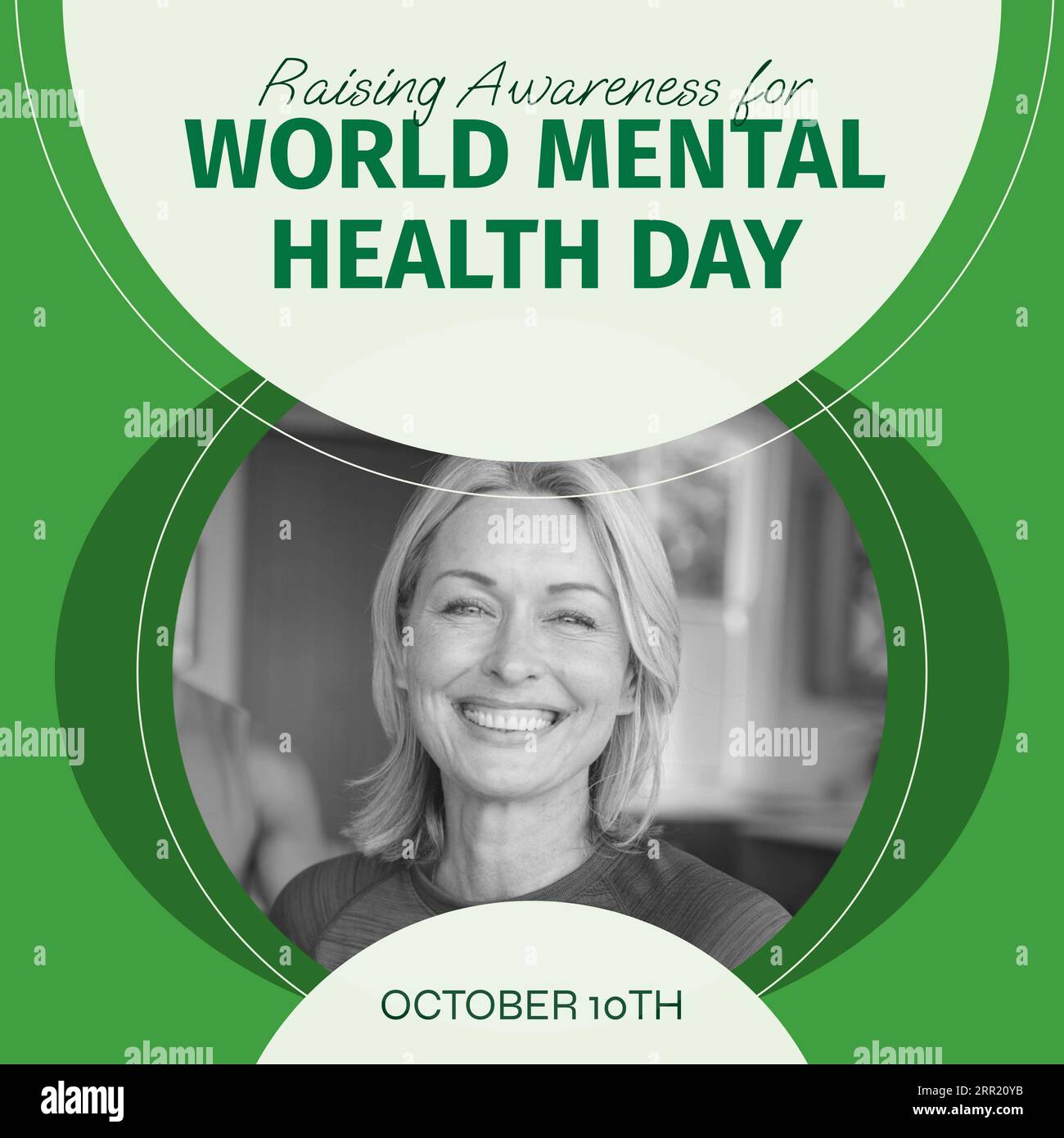 Composite of world mental health day text over smiling caucasian woman