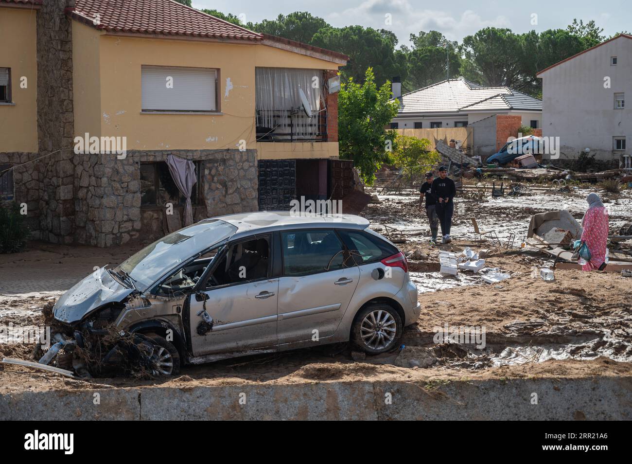 Madrid, Spain. 06th Sep, 2023. View of an affected area by floodwaters. The town of El Alamo, near Madrid, received heavy rains during September 3rd that caused floods as some rivers overflowed. Cleaning and rehabilitation work is being carried out in the affected areas. Credit: Marcos del Mazo/Alamy Live News Stock Photo