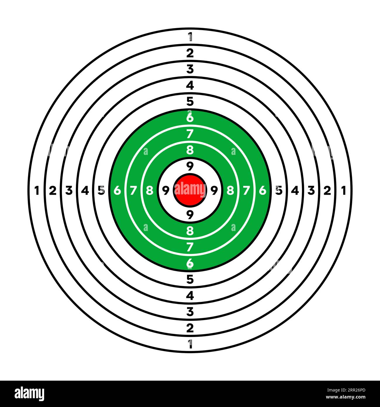 Shooting range paper target with divisions, marks and numbers. Archery