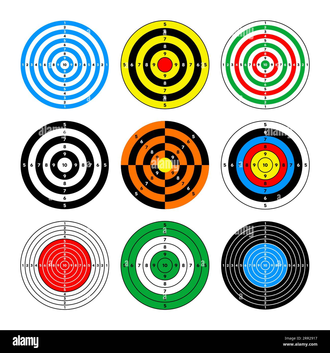 Shooting range paper targets. Round target with divisions, marks and