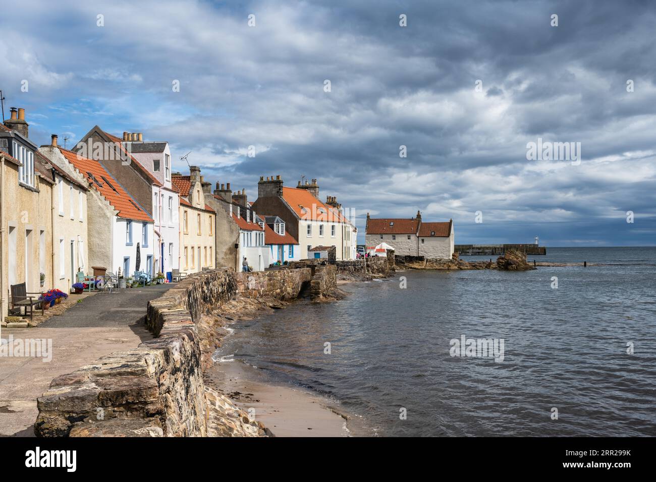 Traditional old dwellings lined up along the Fife Coastal Path in the