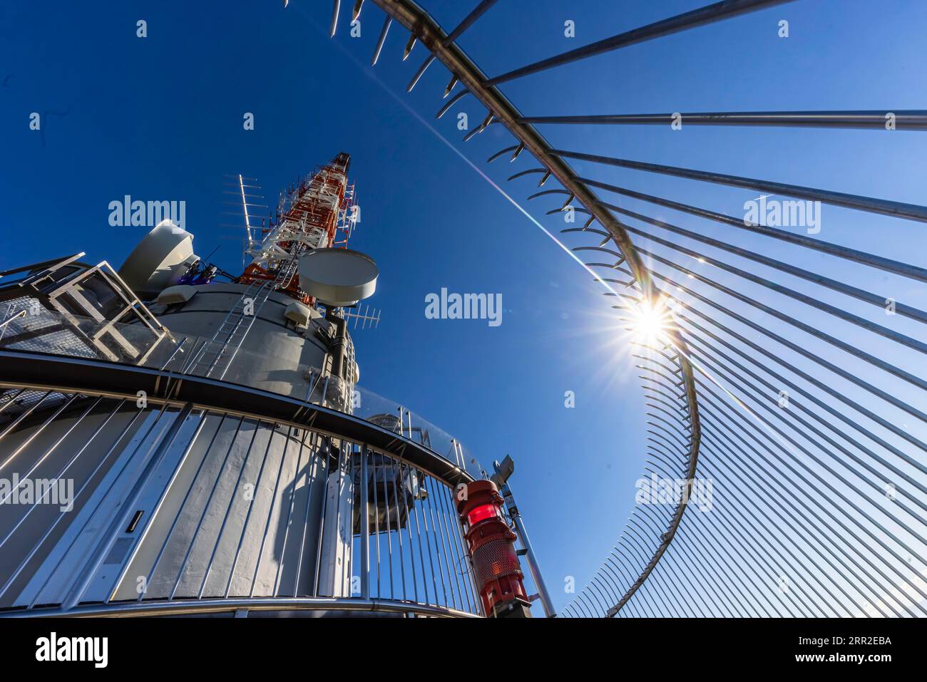 TV tower Stuttgart, antenna with sun star, Stuttgart, Baden-Wuerttemberg, Germany Stock Photo