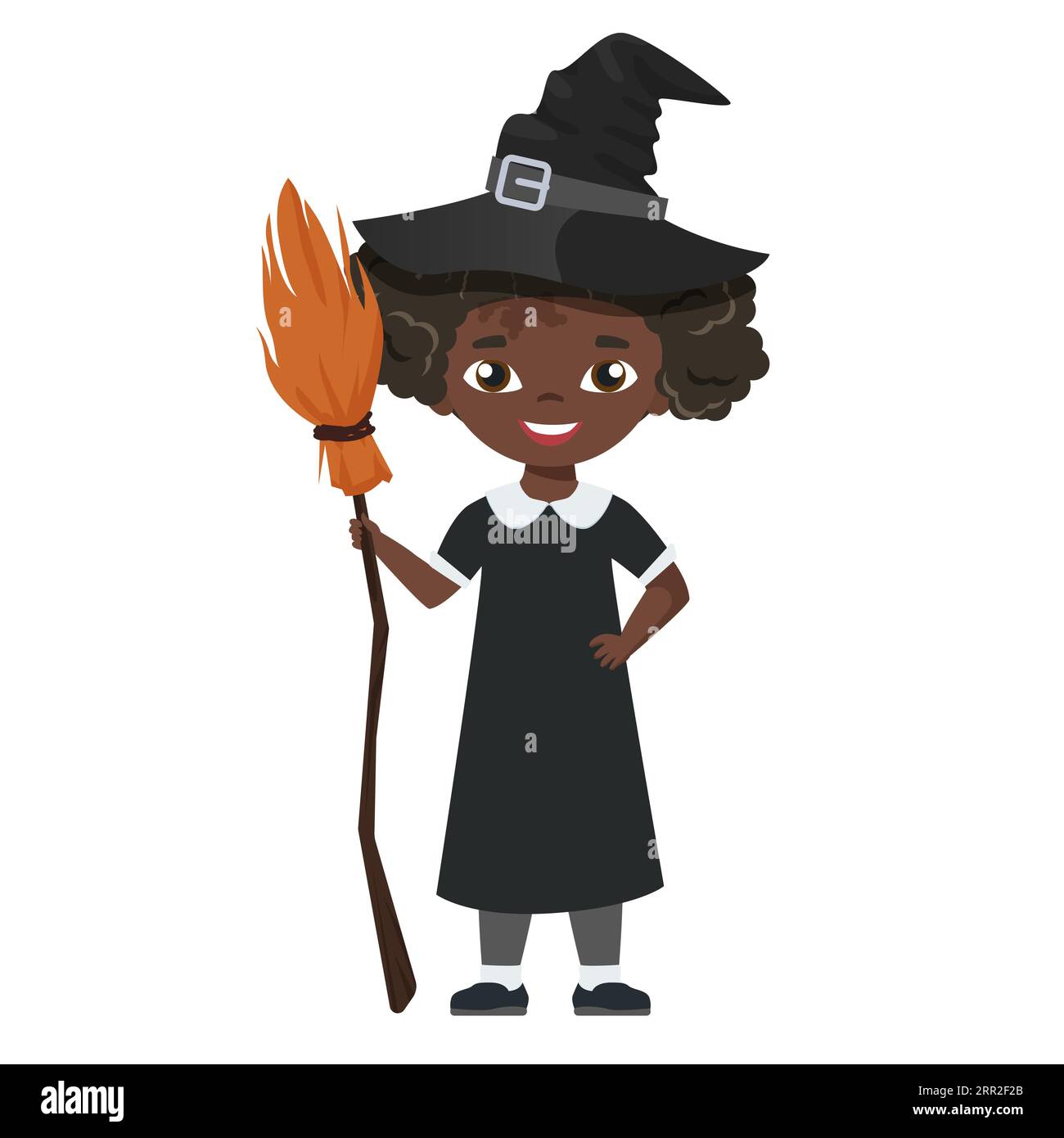 Witch kid halloween. October spooky festival, scary carnival costumation vector cartoon illustration Stock Vector
