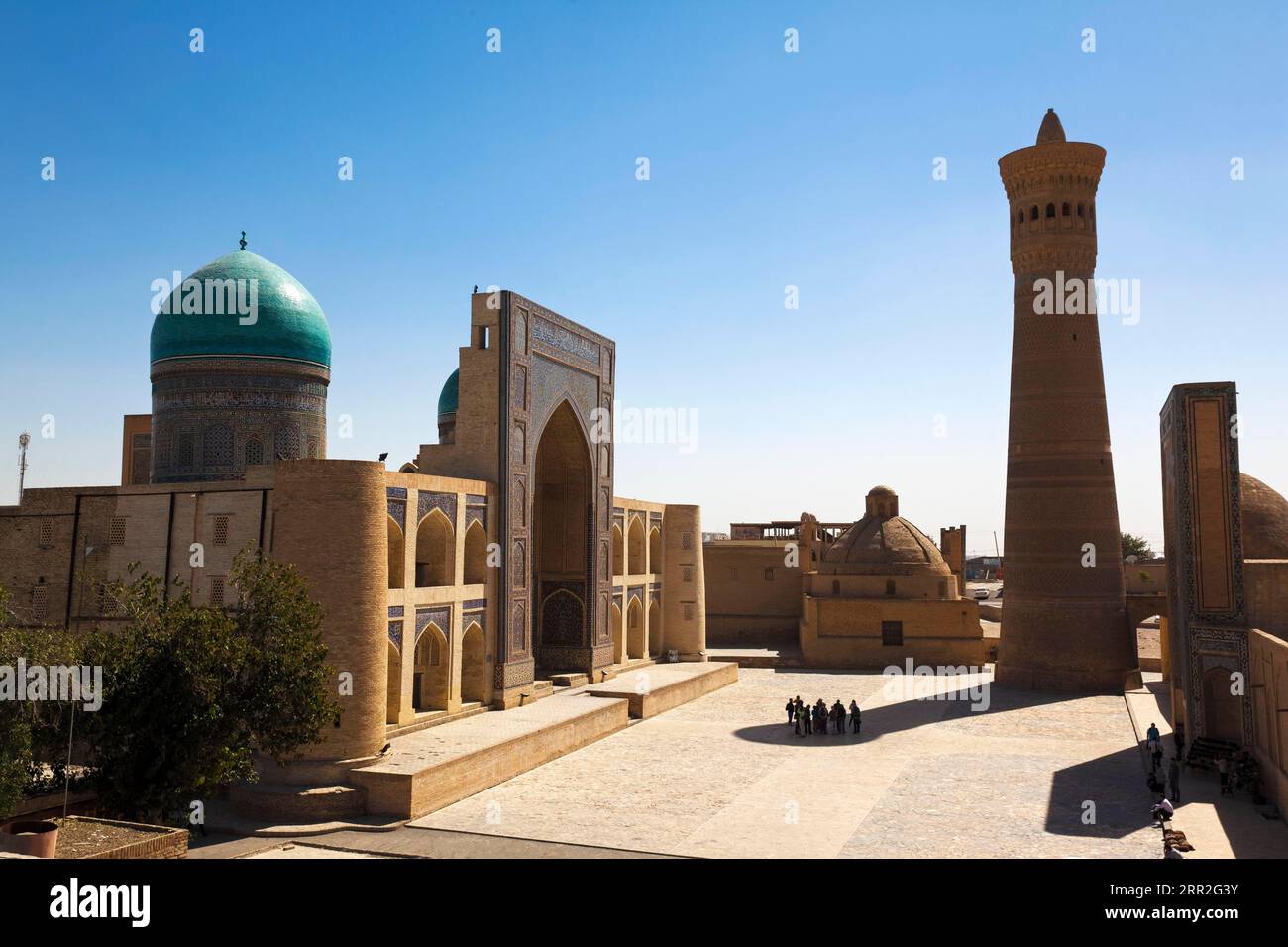 Mir-i Arab Madrasa and Kalon Minaret, Bukhara, Uzbekistan Stock Photo