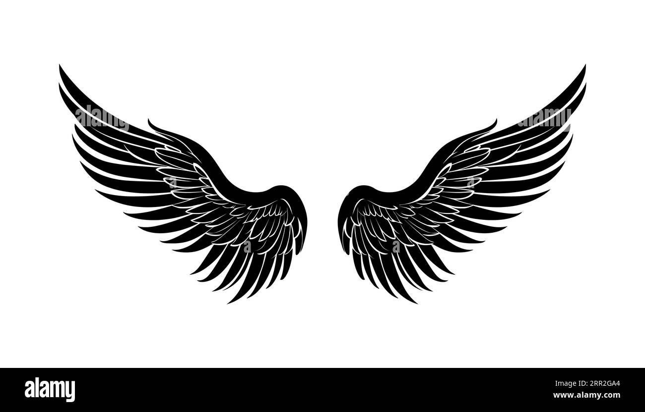 Black wings in flat design,icon on white background. Vector