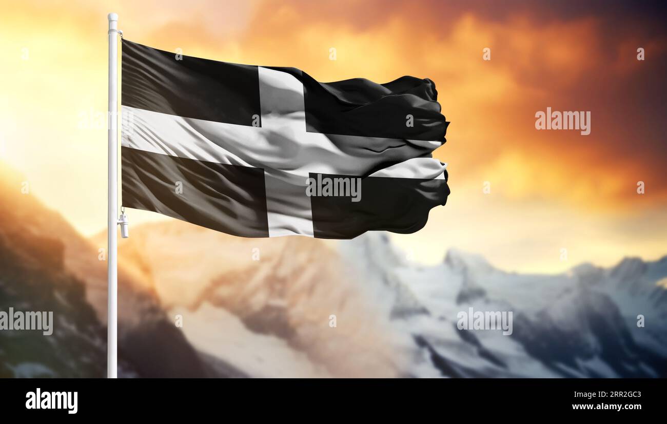 Fishing boat flying the Cornwall flag of St Piran patron saint of miners  Stock Photo - Alamy