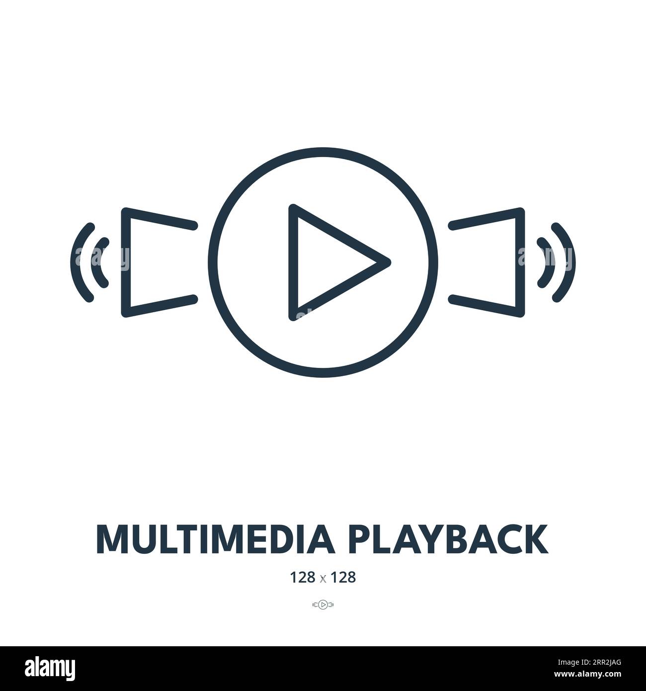 Multimedia Playback Icon. Video, Button, Speakers. Editable Stroke. Simple Vector Icon Stock Vector