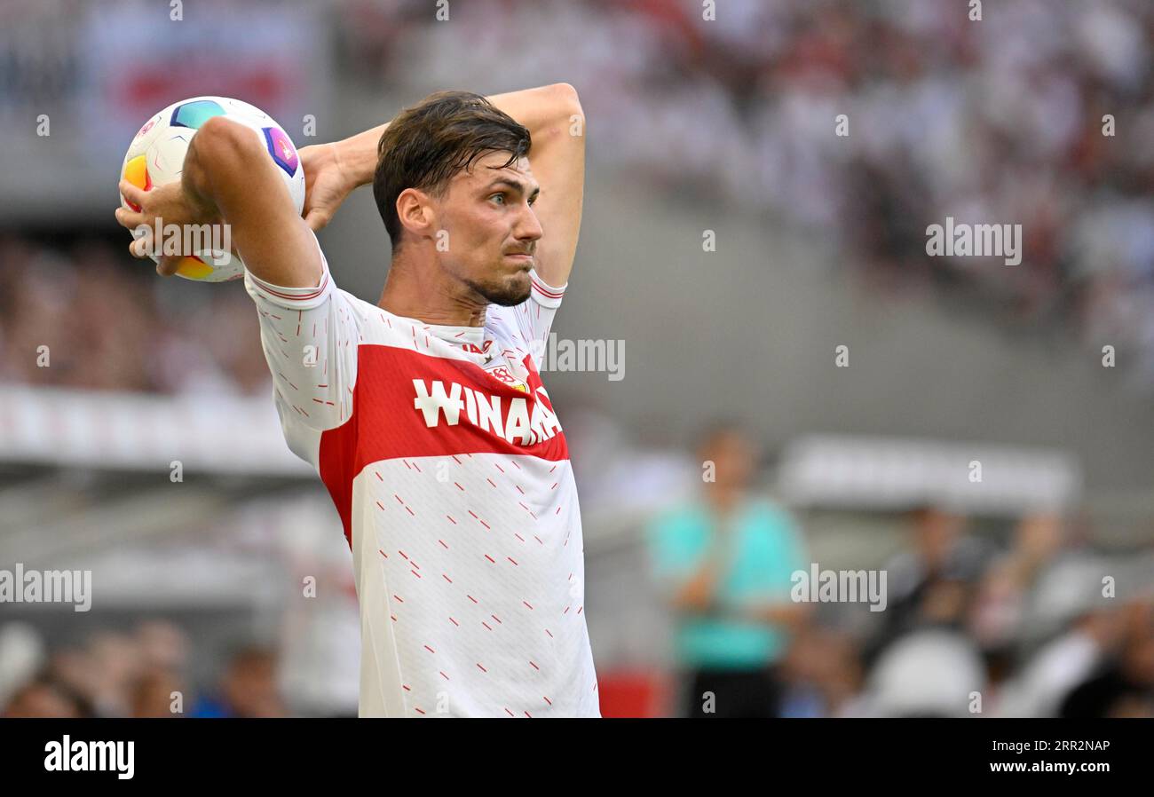 Pascal Stenzel VfB Stuttgart (15) Action, Throw-in, MHPArena, Stuttgart, Baden-Wuerttemberg, Germany Stock Photo