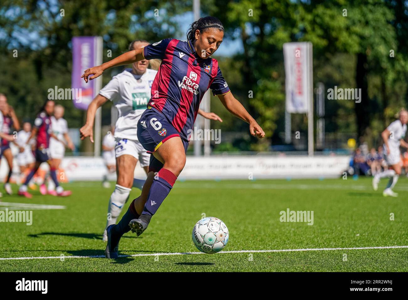 Enschede, Netherlands. 06th Sep, 2023. ENSCHEDE, NETHERLANDS - SEPTEMBER 6: Paula Fernandez of Levante UD dribbles with the ball during the UEFA Women's Champions League LP Group 1 Semi Final match between Levante UD and Stjarnan at the Sportpark Schreurserve on September 6, 2023 in Enschede, Netherlands (Photo by Rene Nijhuis/BSR Agency) Credit: BSR Agency/Alamy Live News Stock Photo