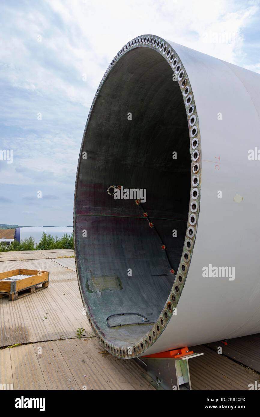 Giant Rotor Components for a new giant wind turbine in Voigtsdorf. 80 m long rotor ...