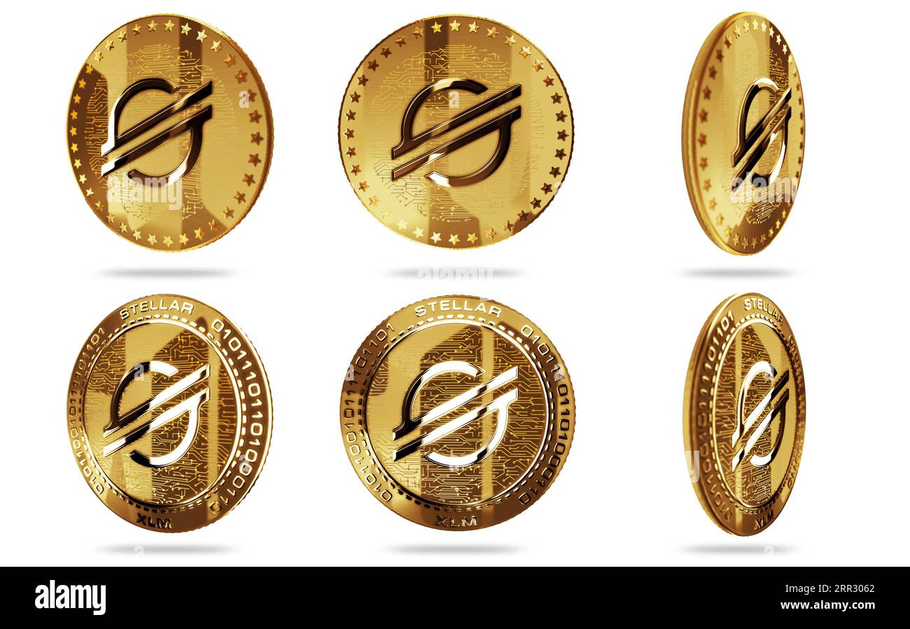 Stellar XLM cryptocurrency isolated gold coin on green screen