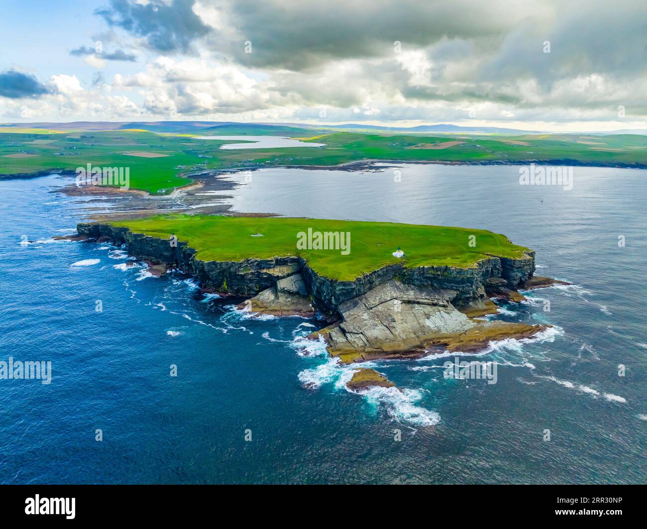 Aerial View Of Sea Cliffs At Brough Of Birsay On West Mainland Orkney 