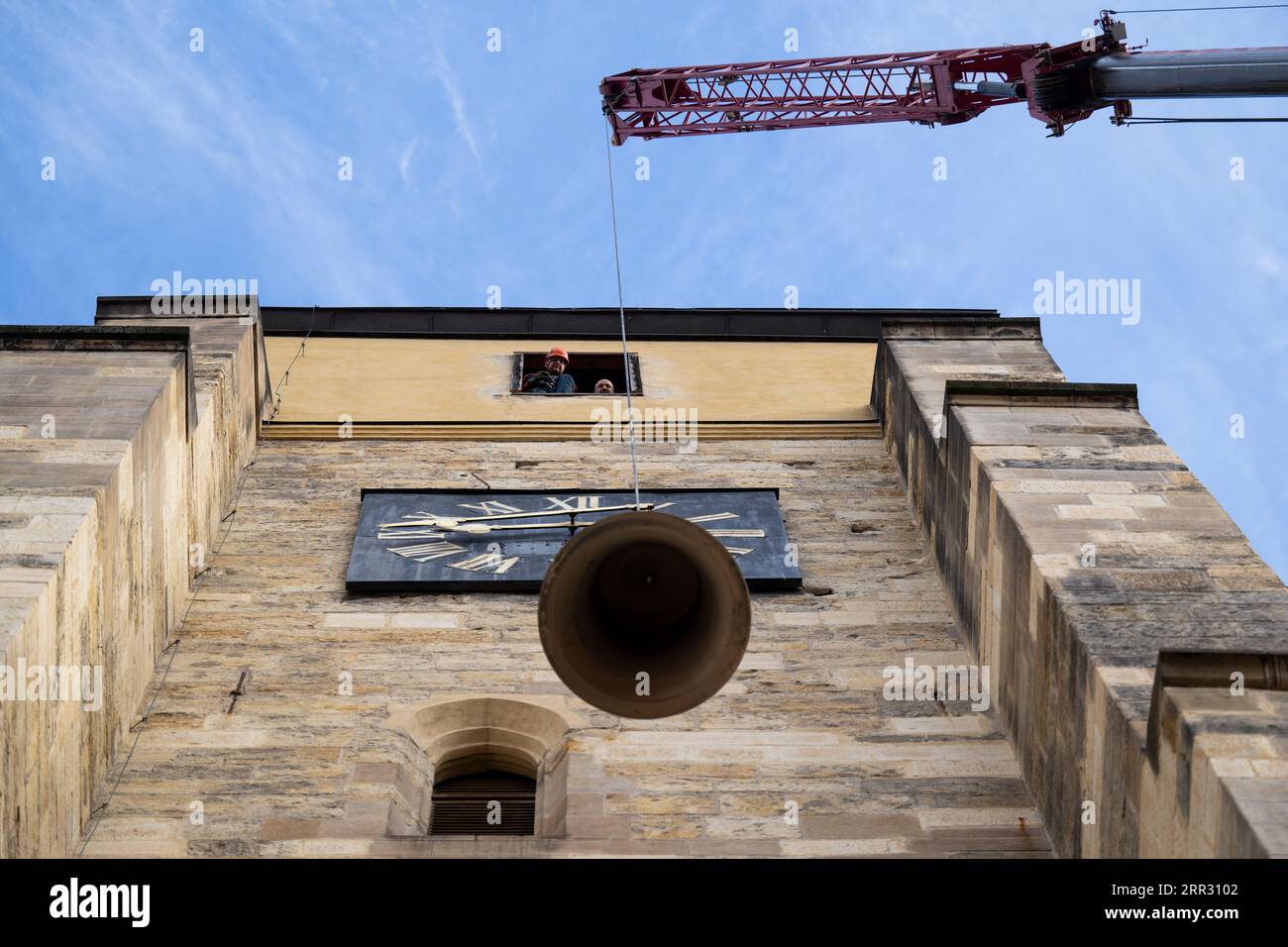 Prague, Czech Republic. 03rd Sep, 2023. Instalation of new bell for Church of Saint Giles in Prague, Czech Republic, September 3, 2023. Credit: Ondrej Deml/CTK Photo/Alamy Live News Stock Photo