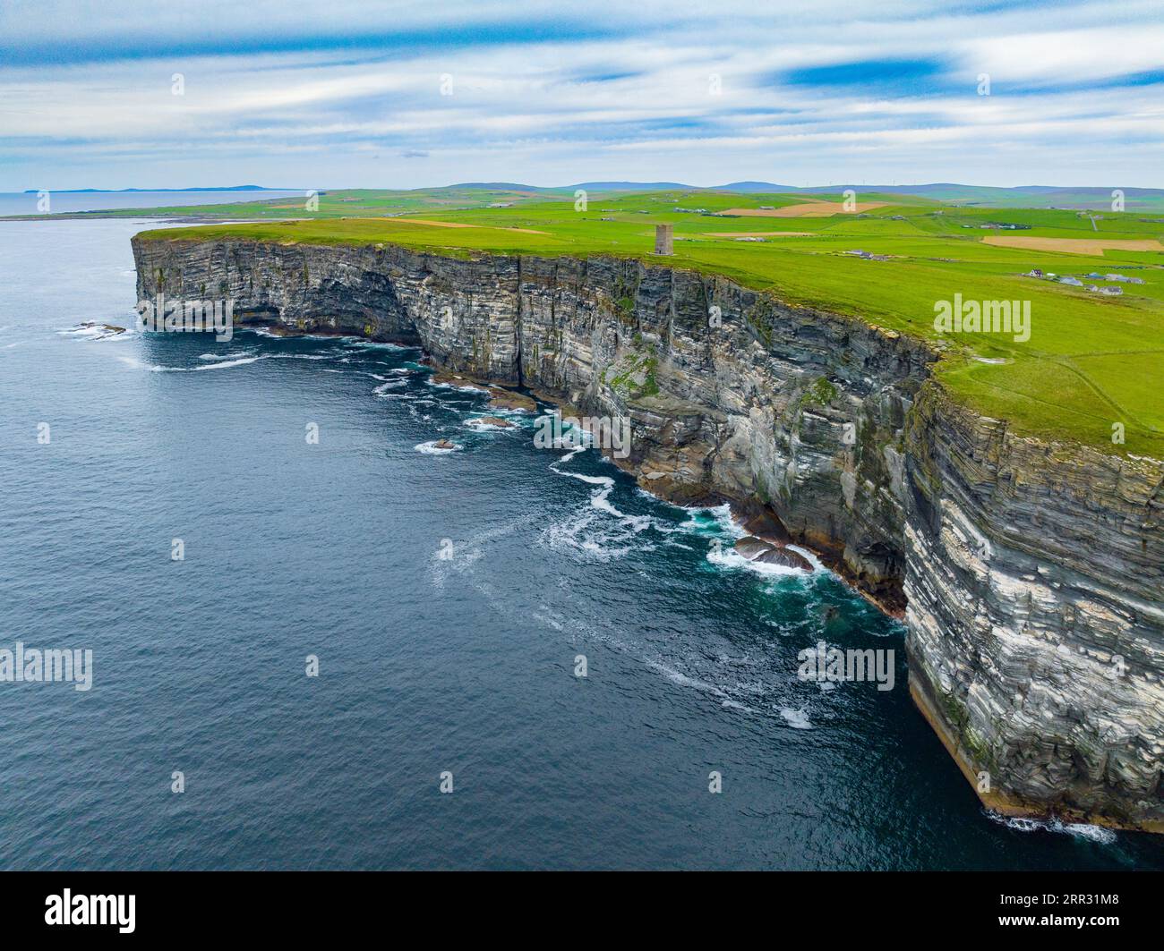 Aerial view of Kitchener Memorial on Marwick Head, Orkney Islands, Scotland. It commemorates those of died on the HMS Hampshire disaste in 1916. Stock Photo