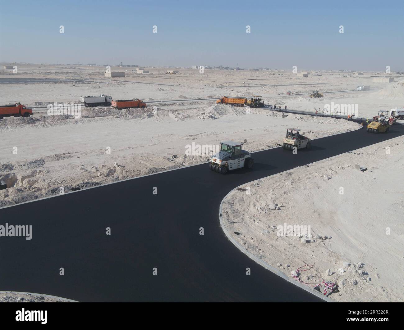 201020 -- JAHRA GOVERNORATE, Oct. 20, 2020 -- Aerial photo taken on Oct. 11, 2020 shows the construction site of a project of China Gezhouba Group Corporation CGGC in desert of Jahra Governorate, Kuwait. China Gezhouba Group Corporation CGGC handed over on Tuesday the first batch of its housing infrastructure project to the Kuwaiti side, injecting new momentum into Kuwait s economy and livelihood. Photo by /Xinhua KUWAIT-JAHRA GOVERNORATE-CHINESE COMPANY-PROJECT ChenxCichao PUBLICATIONxNOTxINxCHN Stock Photo