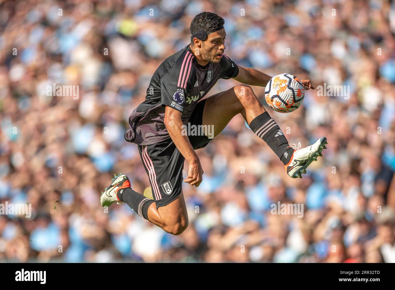 Manchester, UK. 02nd Sep, 2023. Raul Jimenez #7 of Fulham F.C controls the ball during the Premier League match between Manchester City and Fulham at the Etihad Stadium, Manchester on Saturday 2nd September 2023. (Photo by Mike Morese/MI News/NurPhoto) Credit: NurPhoto SRL/Alamy Live News Stock Photo