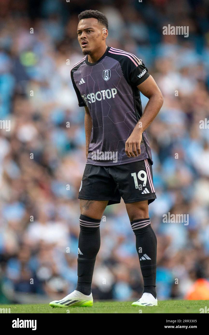 Manchester, UK. 02nd Sep, 2023. Rodrigo Muniz #19 of Fulham F.C during the Premier League match between Manchester City and Fulham at the Etihad Stadium, Manchester on Saturday 2nd September 2023. (Photo by Mike Morese/MI News/NurPhoto) Credit: NurPhoto SRL/Alamy Live News Stock Photo