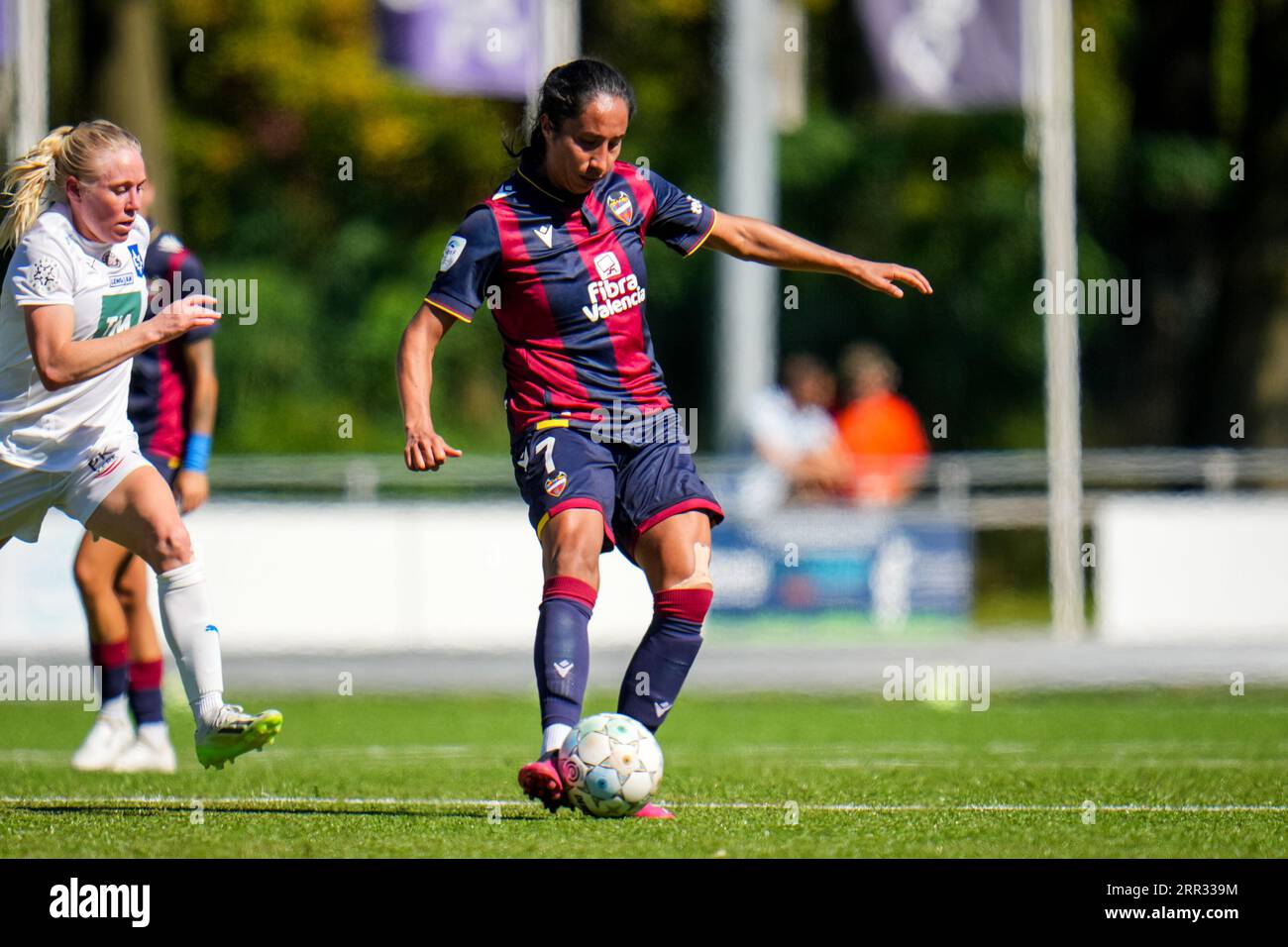 Enschede, Netherlands. 06th Sep, 2023. ENSCHEDE, NETHERLANDS - SEPTEMBER 6: Mayra Ramirez of Levante UD passes the ball during the UEFA Women's Champions League LP Group 1 Semi Final match between Levante UD and Stjarnan at the Sportpark Schreurserve on September 6, 2023 in Enschede, Netherlands (Photo by Rene Nijhuis/BSR Agency) Credit: BSR Agency/Alamy Live News Stock Photo