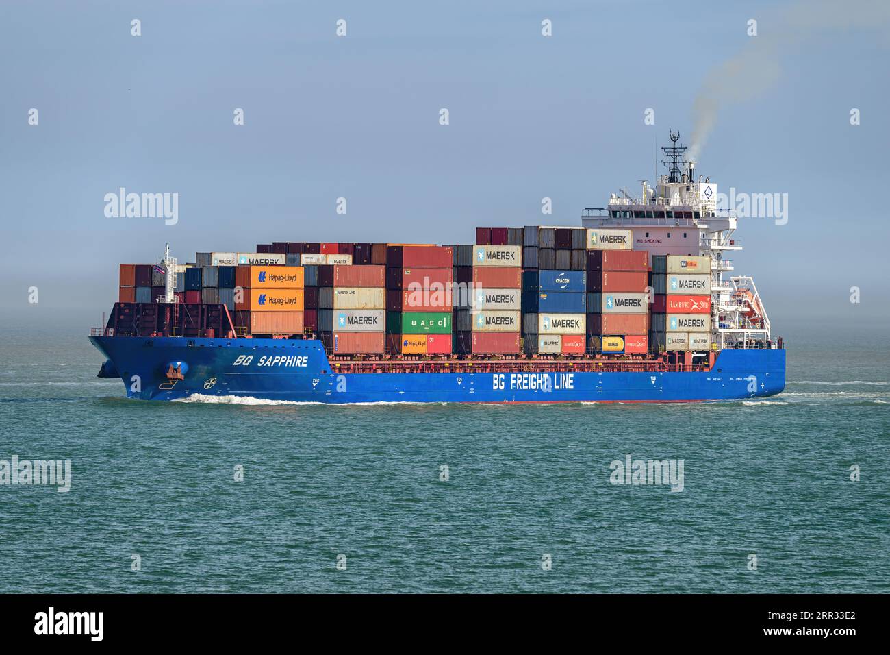 BG Sapphire is a feeder container ship operated by BG Freight Line between UK and European ports. Stock Photo