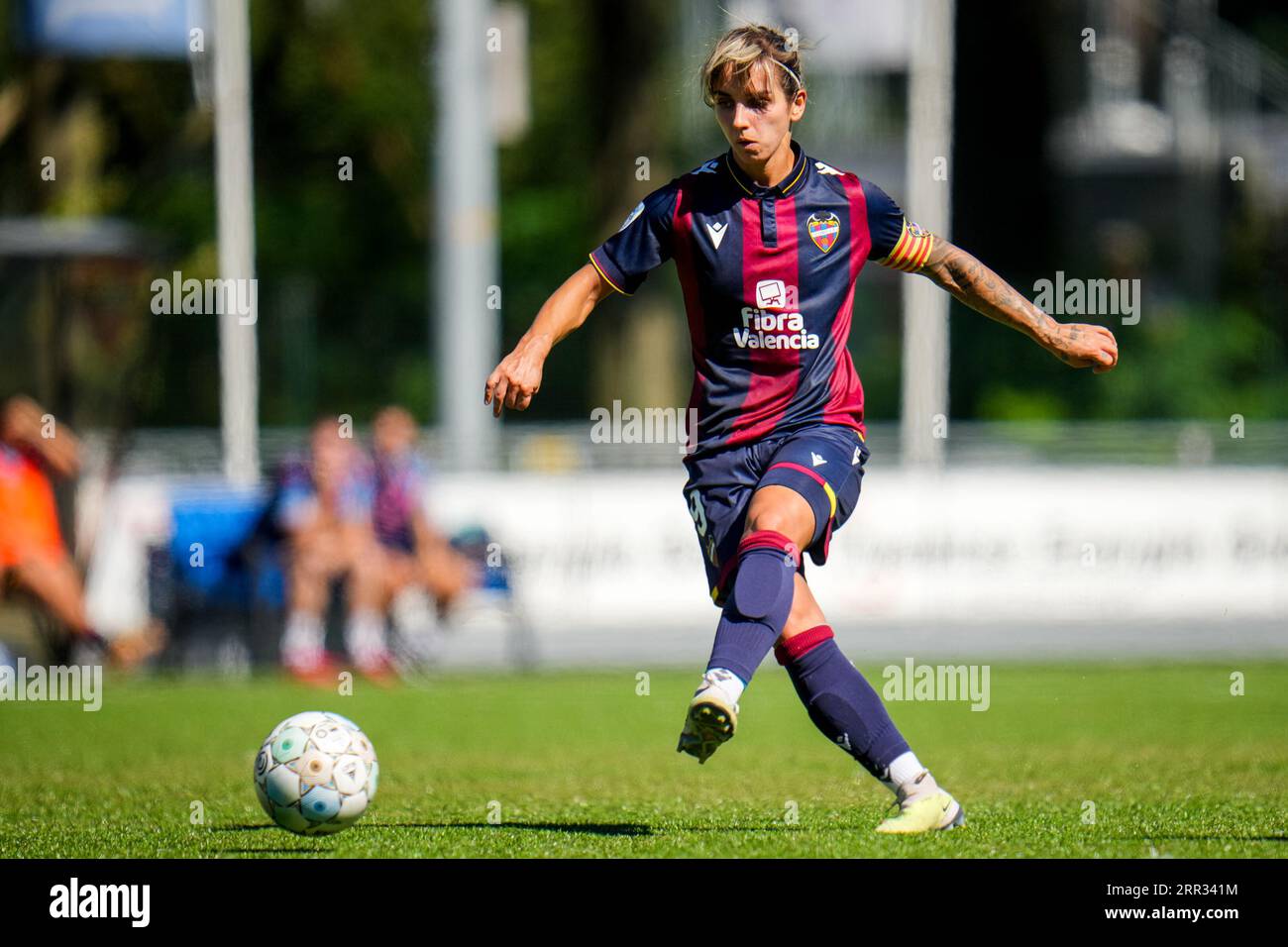 Enschede, Netherlands. 06th Sep, 2023. ENSCHEDE, NETHERLANDS - SEPTEMBER 6: Natasha Andonova of Levante UD passes the ball during the UEFA Women's Champions League LP Group 1 Semi Final match between Levante UD and Stjarnan at the Sportpark Schreurserve on September 6, 2023 in Enschede, Netherlands (Photo by Rene Nijhuis/BSR Agency) Credit: BSR Agency/Alamy Live News Stock Photo