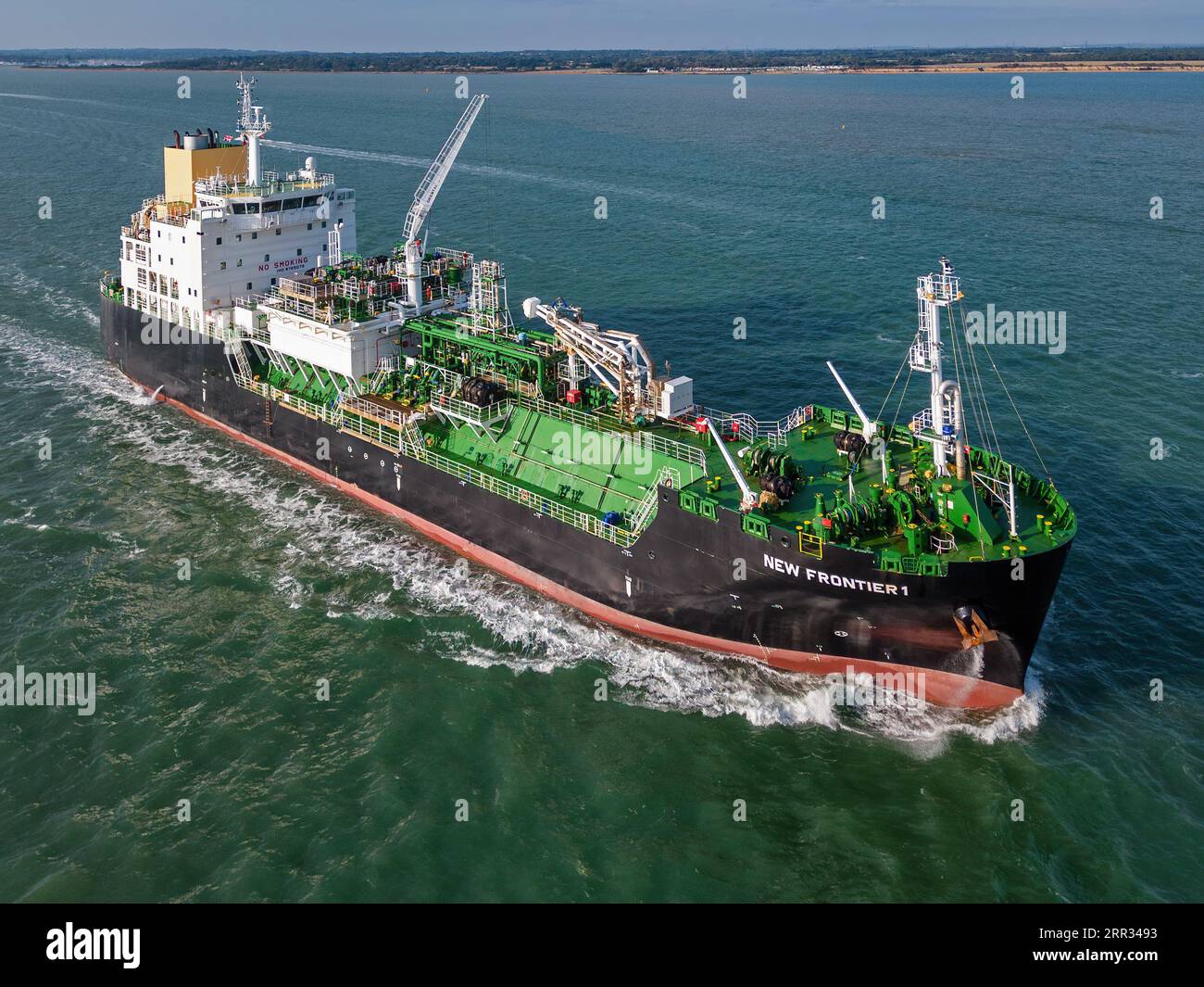 New Frontier 1 is a LNG bunkering tanker chartered by Shell Western LNG from owner, Pan Ocean. Stock Photo