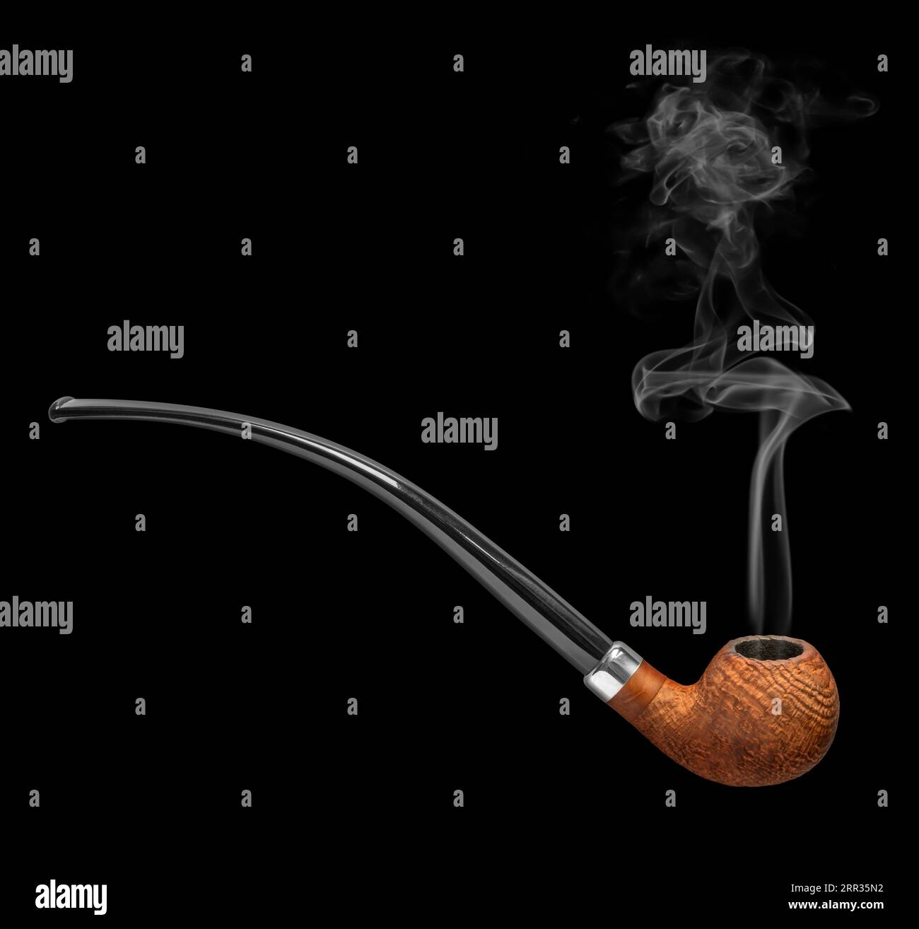 Smoking churchwarden tobacco pipe made of briar wood in black back