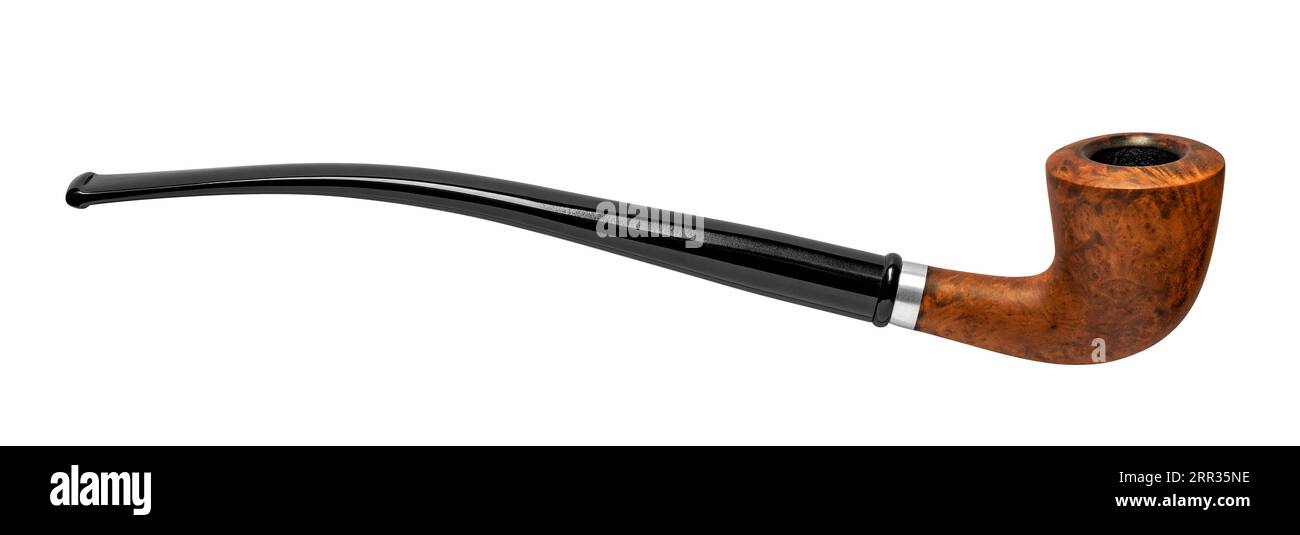 Churchwarden tobacco pipe made of briar wood isolated in white back
