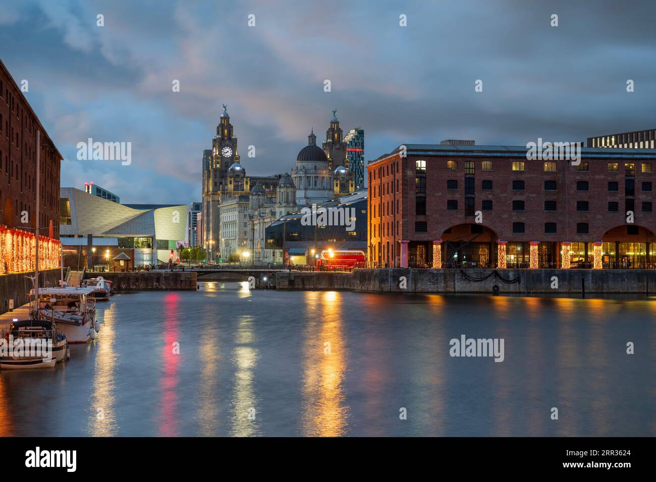 Royal Albert Dock at dusk, Liverpool, Merseyside, England Stock Photo