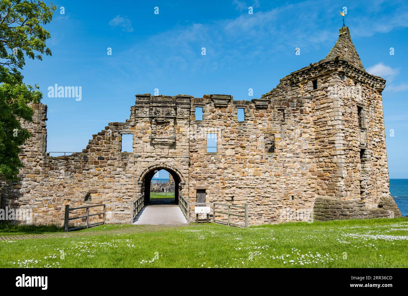 Entrance with drawbridge to the ruins of St Andrews Castle, Fife, Scotland, UK Stock Photo