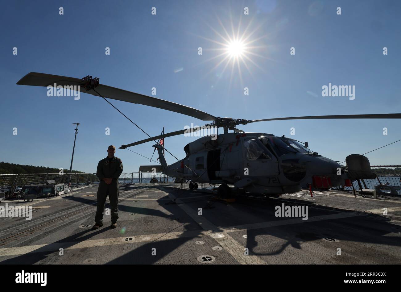 Rostock, Germany. 06th Sep, 2023. One of the two shipboard helicopters